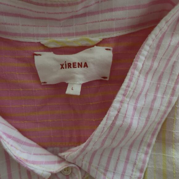 Xirena Beau Soleil Button Down Shirt Pink Yellow Size L - Picture 9 of 14